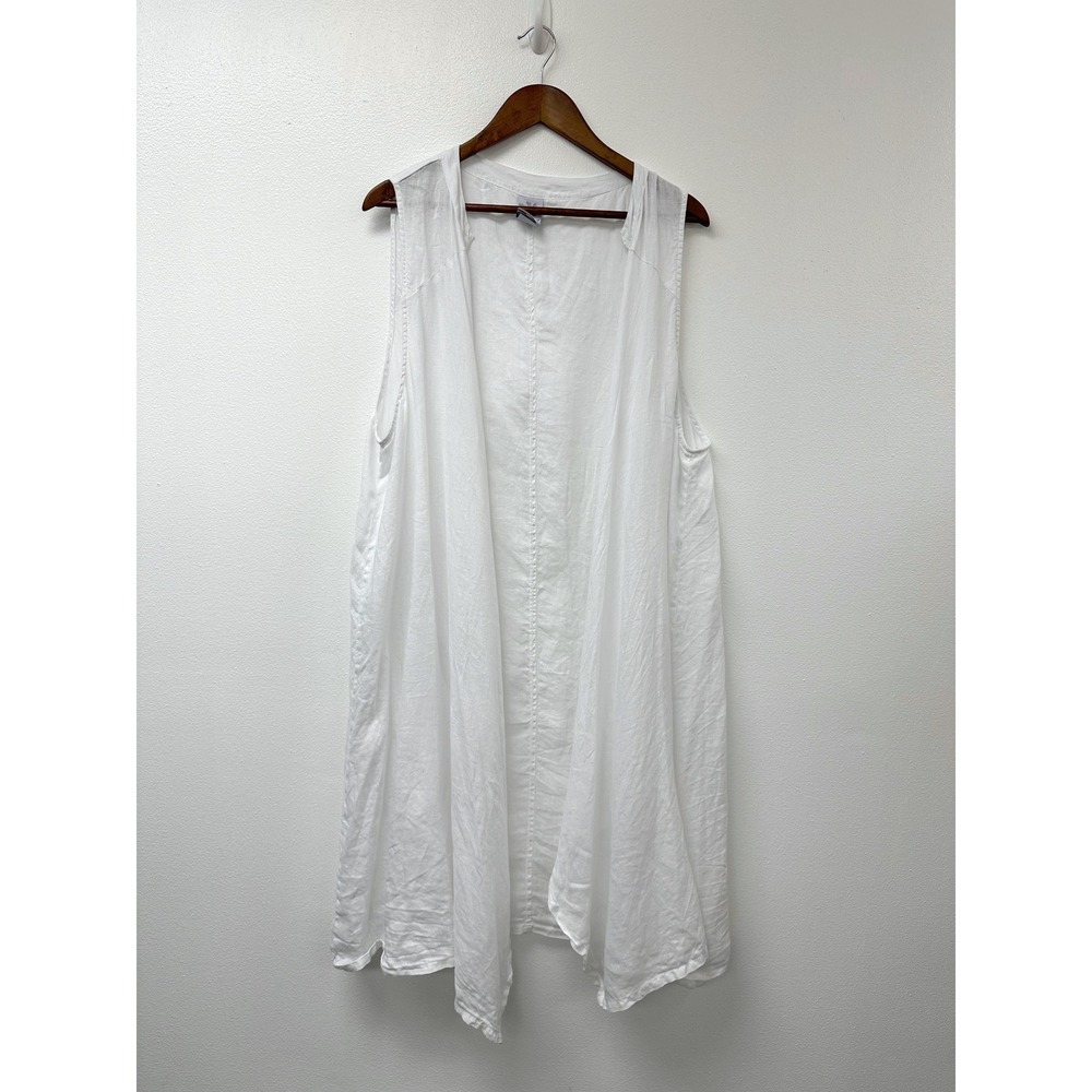 Match Point Lagenlook Open Sleeveless Linen Duster White XL